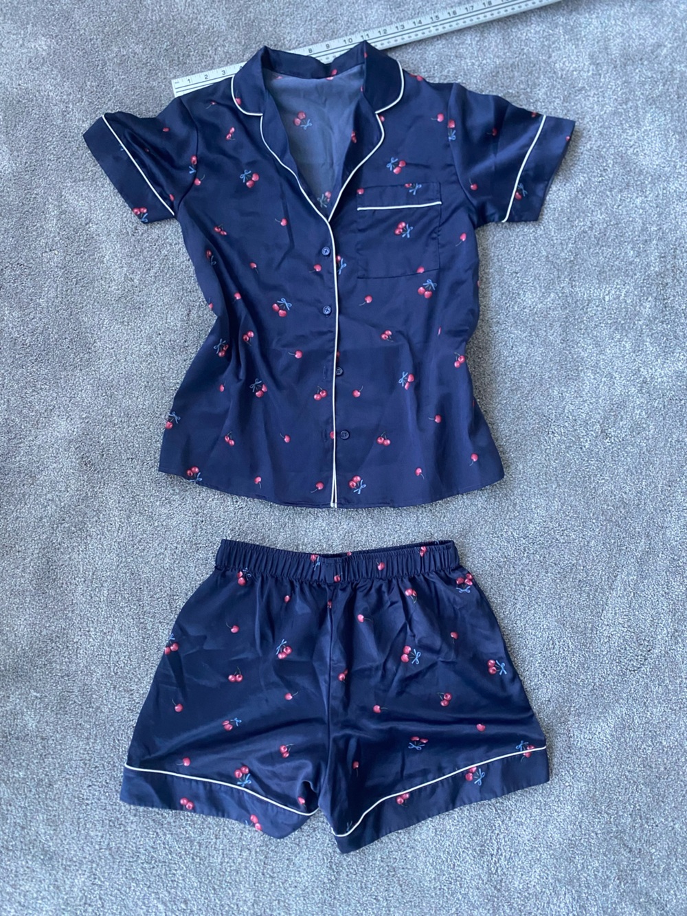 Japna Navy Cherry Print Short Pajama Set